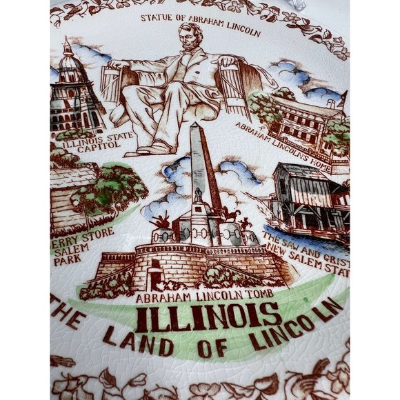 Nikko Ironstone Vintage Illinois State Plate Land of Lincoln 11- inch White - Picture 2 of 16